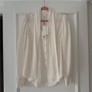 Veronica Beard Off-WhiteTextured Blouse with Neck Tie - 100% Silk